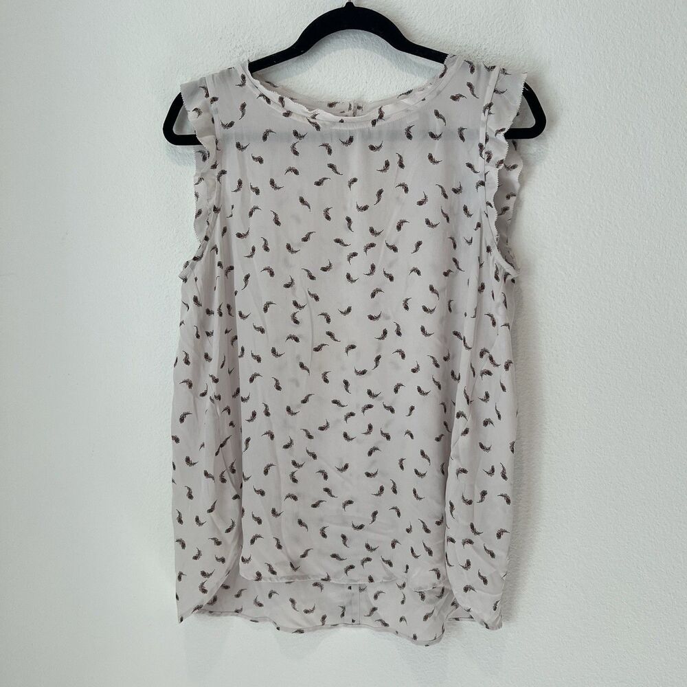 Loft Women’s Sleeveless Top Blouse Medium Feather Print Casual Career Summer